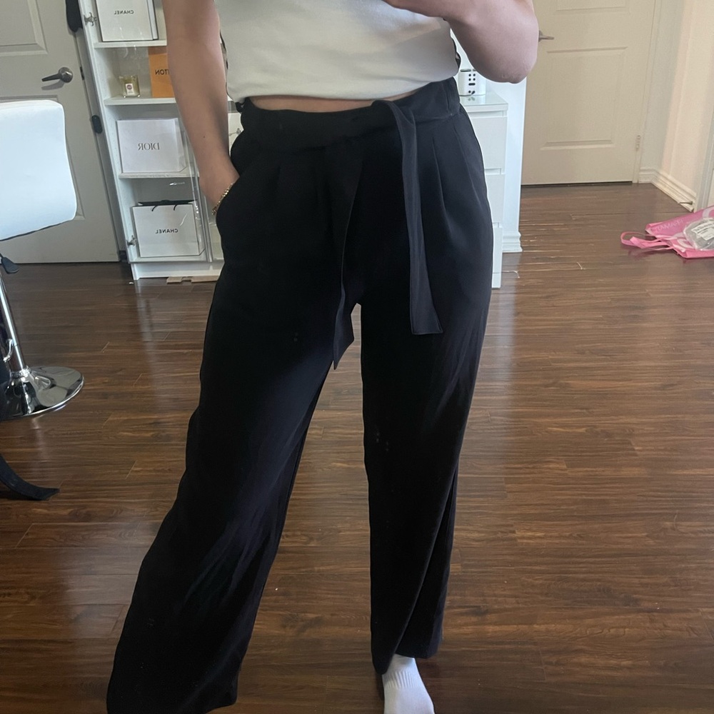 lululemon athletica Black High-Waist Tie-Belt Wide-Leg Pants